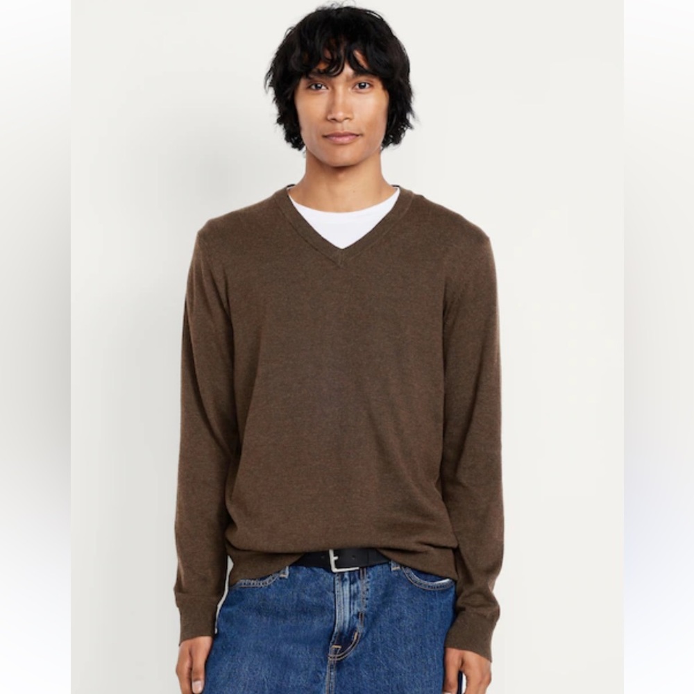 Gap Men's Chocolate Brown 100% Cotton Soft V-Neck Sweater Small Preppy Academia